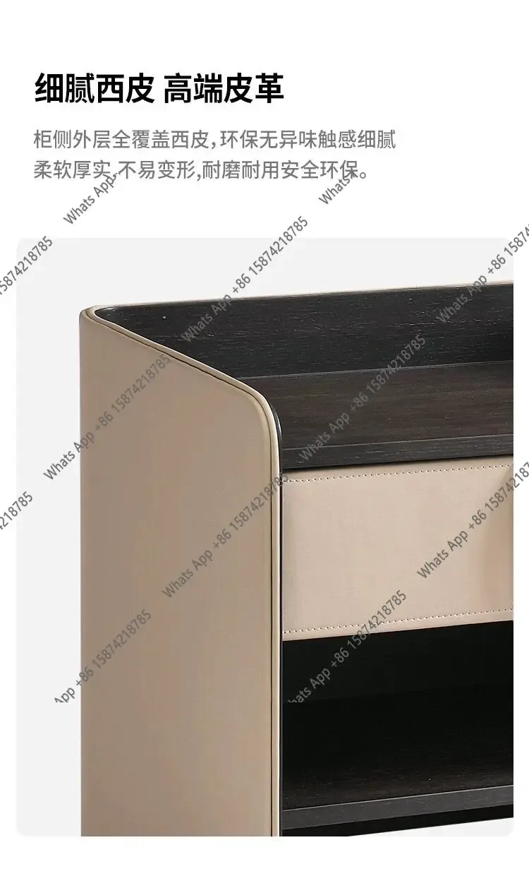 Yt Italian Minimalist Bedside Table High-end Design Microfiber Leather Smoked Wood High-end Designer