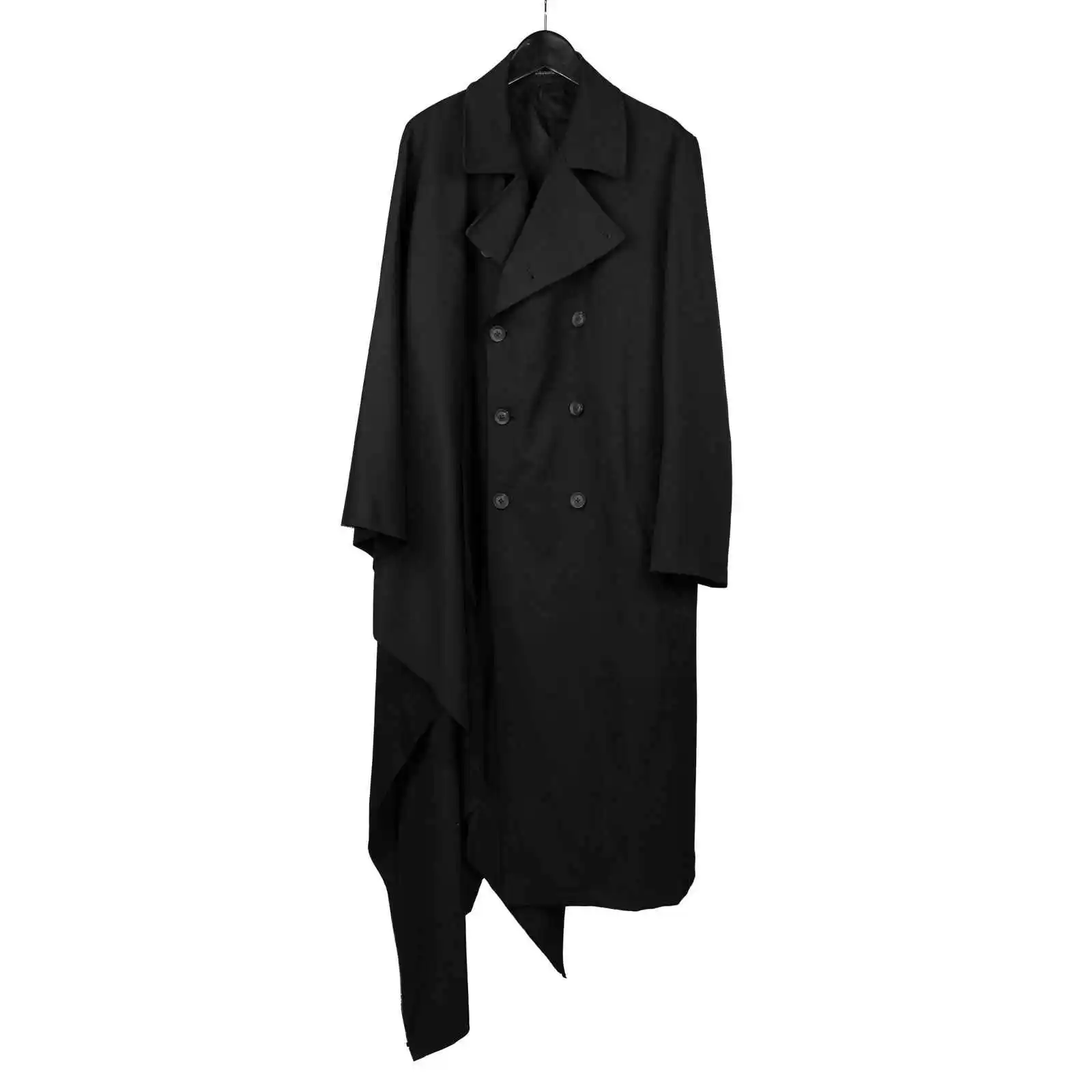 TOP-YAMAMOTO original design dark-themed double-breasted loose-fitting mid-length over-the-knee coat for men