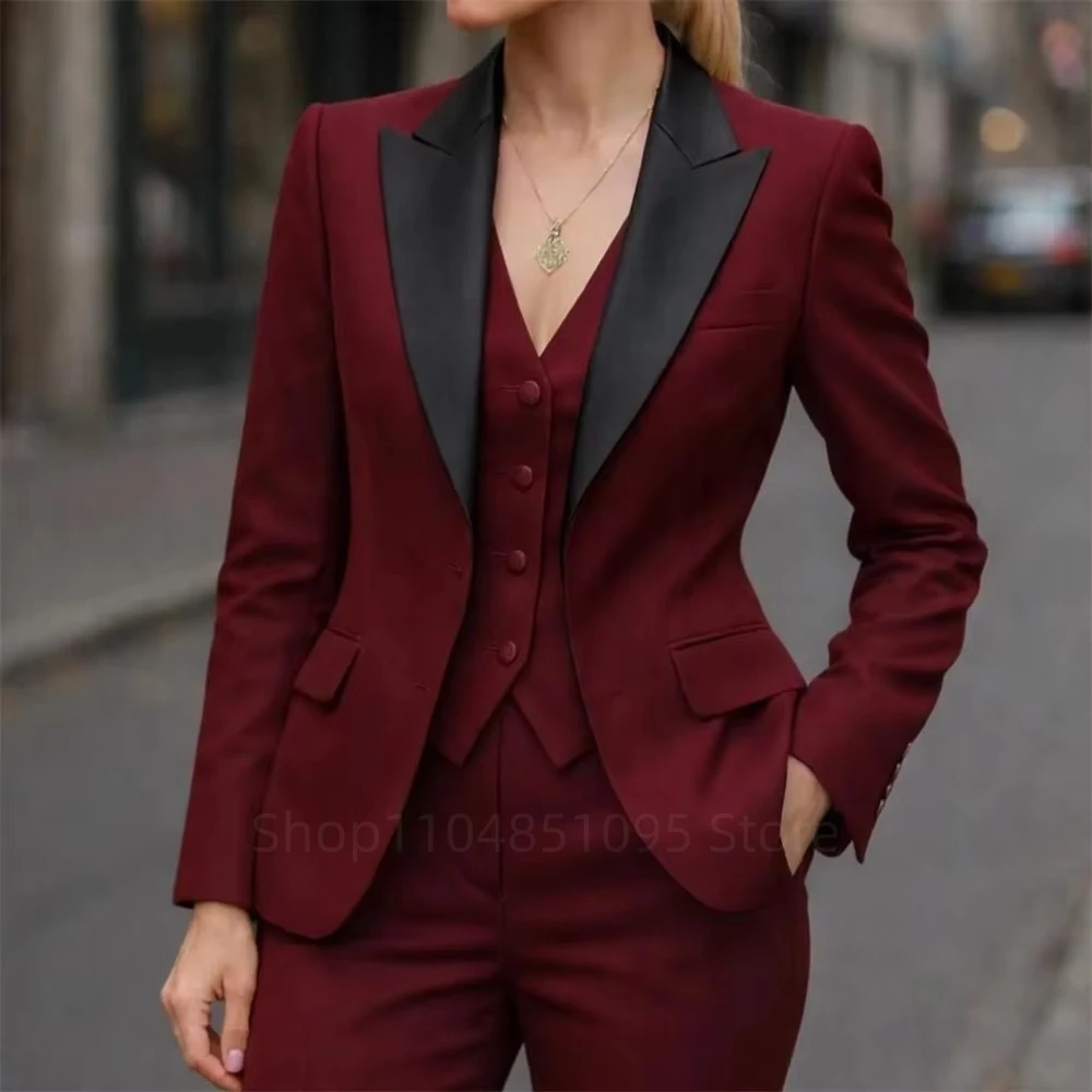 Fashion Women's Suits Blazer High Quality 3 Piece Jacket Pants Vest Outfit Formal Single Breasted Regular Length Office Lady Set
