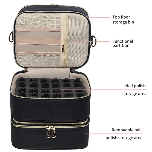 Imagen 2 del producto Bolsa de almacenamiento de esmalte de uñas de 3 capas, bolsa de cosméticos, bolso portátil para mujer, bolsa de aceite esencial de viaje, caja de almacenamiento de herramientas para el cuidado de uñas