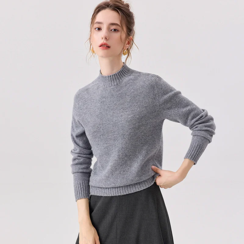 【Integrazione senza cuciture100% lana】Autunno e inverno Semplice e versatile girocollo Base tinta unita Top in lana lavorata a maglia da donna