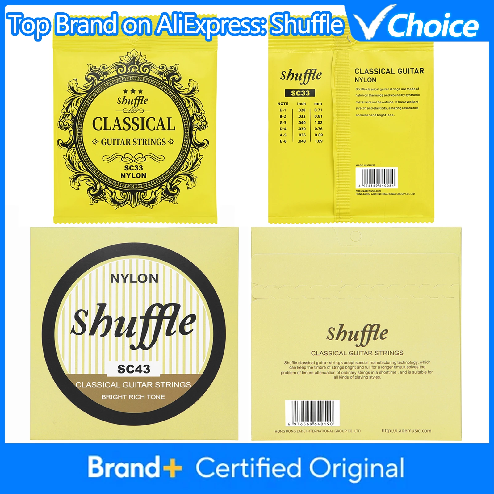 SHUFFLE Classical Guitar Strings Nylon Core Silver Plated Copper PU Coating Classic Guitar Strings Musical Instrument Accessorie
