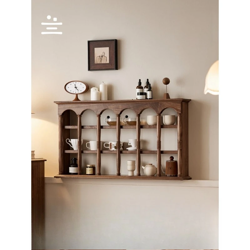 Black walnut cup holder French antique coffee cup rack wall hanging figure display cabinet