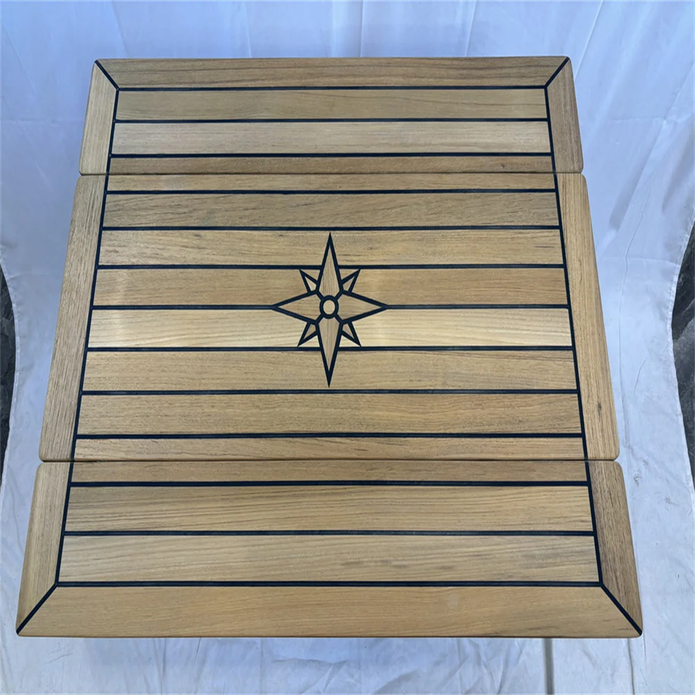 Folding Wings Teak Table Top 340/680x800mm,13.4/26.8x31.5 Inch Rectangular Star Inlay Marine Yacht RV TW3580