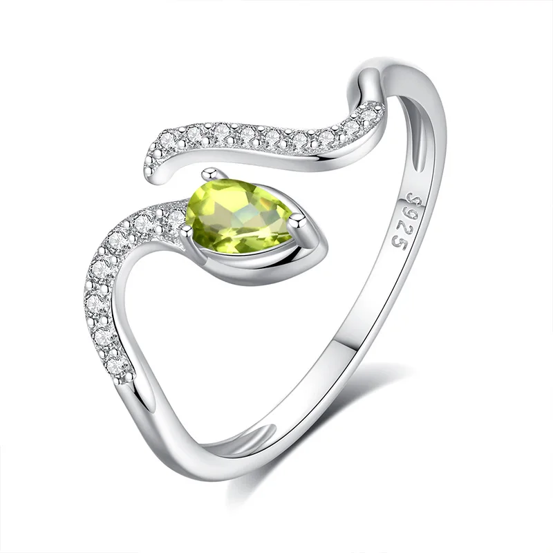 

925 Sterling Silver Wedding Snake Shape Resizable Size Ring Natural Topaz Citrine Garnet Amethyst Peridot Anniversary Birthstone