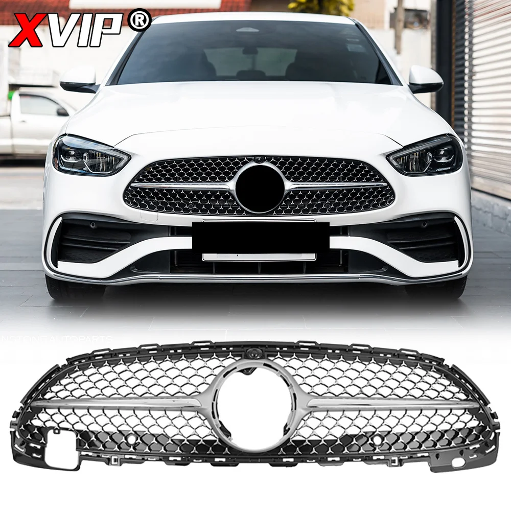 

XVIP Chrome Silver Diamonds Style Front Bumper Grille Racing Grille For Mercedes Benz C-Class W206/S206 2022-2026 C200 C300 C43