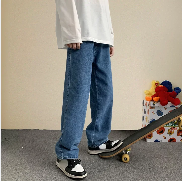 Korean Fashion Men Wide Leg Jeans 2024 Autumn New Streetwear Straight Baggy Denim Pants Male  Trousers