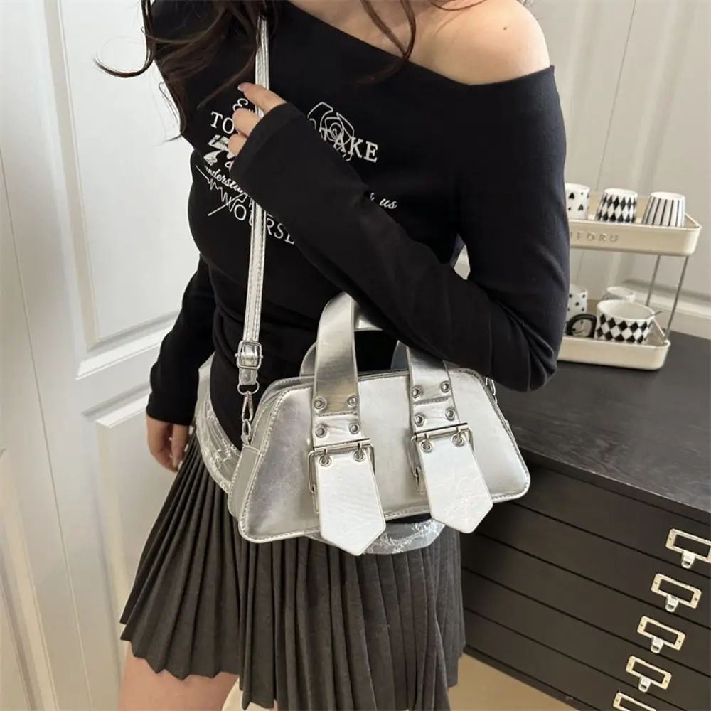 

Fashion Designer Buckle Shoulder Bag Vintage Y2k Cross Body Bag Luxury Gothic PU Leather Handbag Spicy Girls