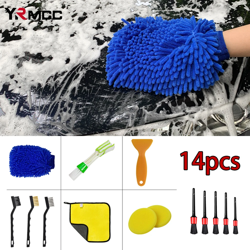 

14Pcs Car Detailing Brush Set Auto Cleaning Kit Automotive Microfiber Wash Gloves Air Outlet Cleaning Brush for Car Accessories