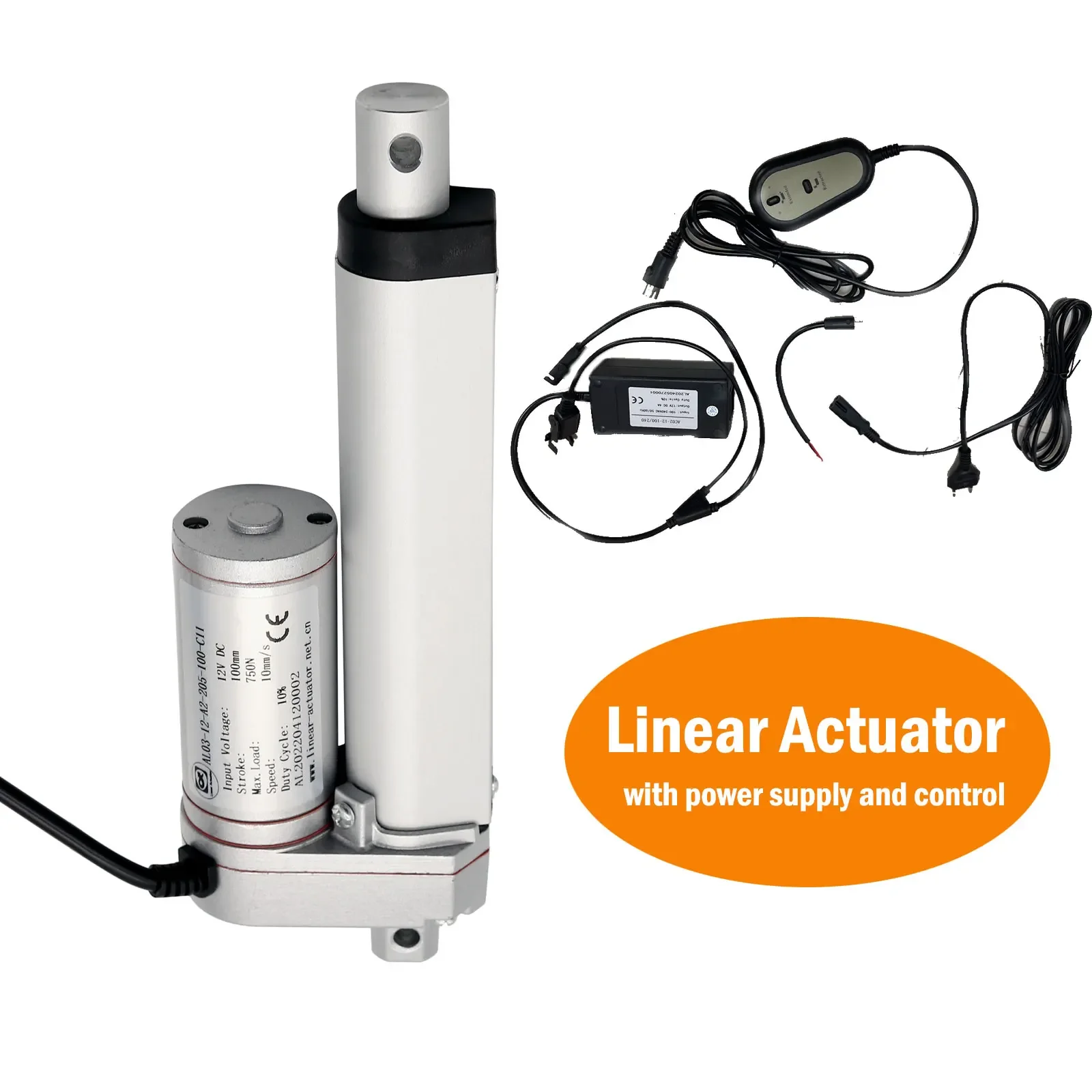 

DC12V 750N Linear Actuator With Wired Control and EU Power Supply 10mm/s 50mm 100mm 150mm 200mm 250mm 300mm 350mm 400mm Stroke