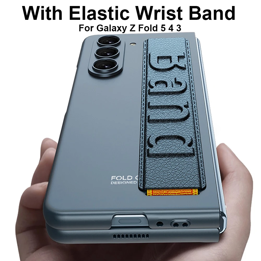 

With Elastic Wrist Band For Samsung Galaxy Z Fold 5 4 3 Case Hinge Armor Shockproof 360 Full Protection Tempered Glass Cover