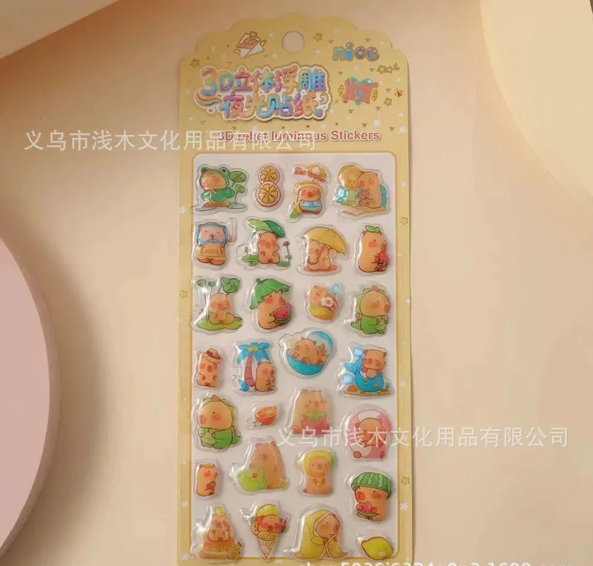 Nice Capybara Cute Cartoon 3d Relief Luminous Stickers Stereo Epoxy For Phone Case Diy Journal Scrapbooking Decoration