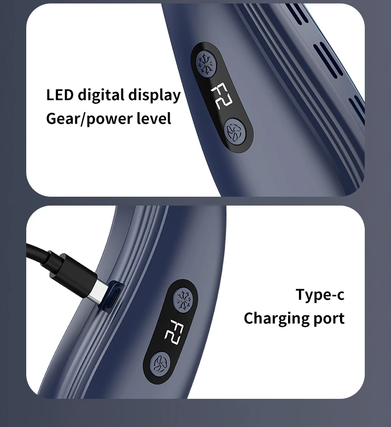 Neuer tragbarer Halsventilator, 5200 mAh, Halsklimaanlage, wiederaufladbarer Halbleiter-Lüfter, persönlicher Ventilator für den Außenbereich, tragbarer Kühler – Detail 24