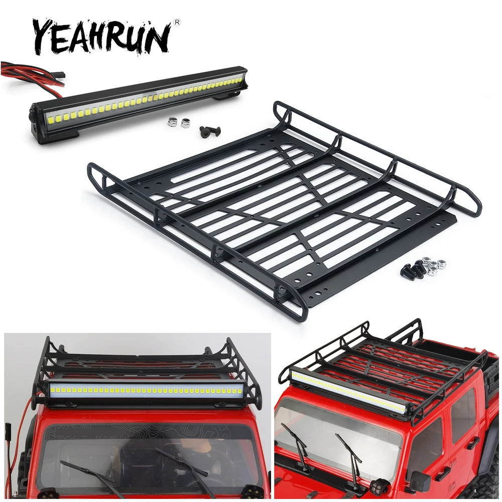 

YEAHRUN ​CNC Metal Roof Rack Luggage Carrier with LED Light for Axial SCX10 III AXI03007 JEEP Wrangler 1/10 RC Crawler Car Parts