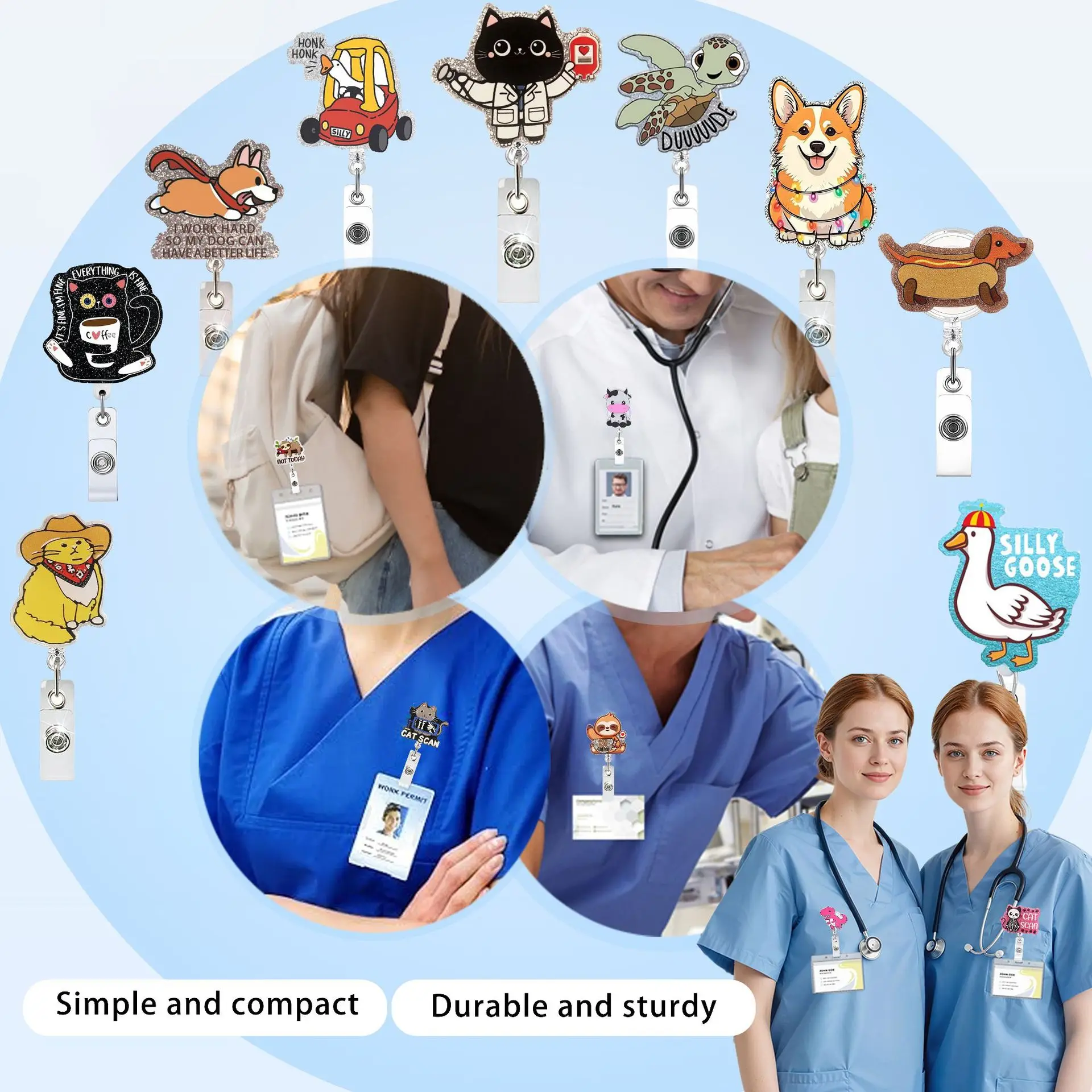 Acrylic Card Holder Lanyard Nurse Doctor Telescopic Badge Reel Chest Clip Creative Nurse Work Card Buckle Office Supplies
