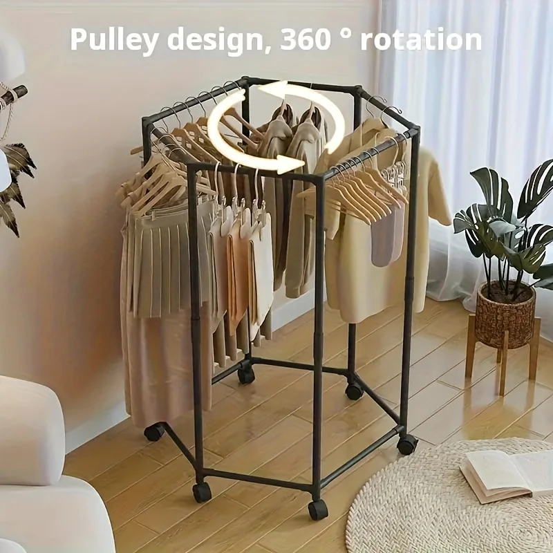 Kleiderschrank-Organizer aus Edelstahl – freistehender Kleiderständer mit 6 Stangen, Rollen und Regalen, platzsparendes Design, Metallrahmen