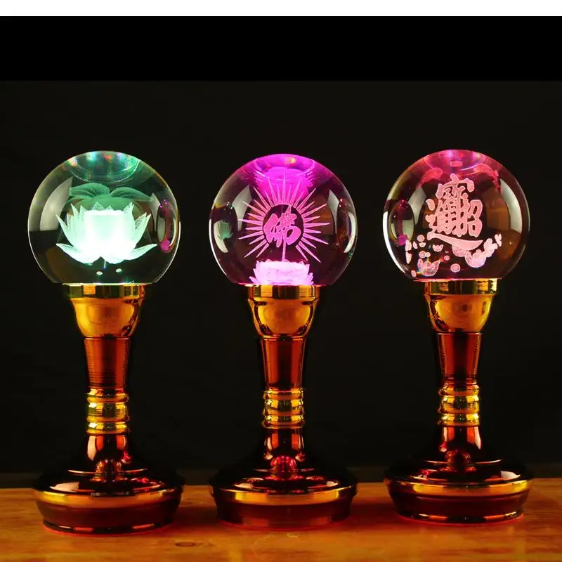 LED Seven-color Buddha Crystal Lamp, Home Decoration, Offering Buddhist Temple God of Wealth Lamp