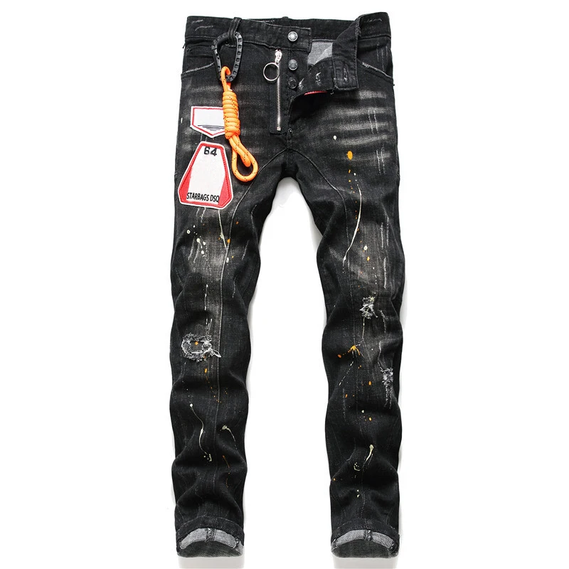 

starbags dsq New Tatty Paint Splash men's slim Fit Stick Fabric Stretch jeans Blue Leggings