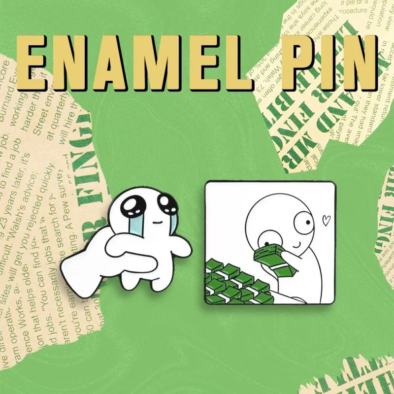 Funny Cartoon White Character Enamel Pin Crying Figure Money Lover Lapel Brooch Badge Backpack Clothes Decor Humor Jewelry Gift