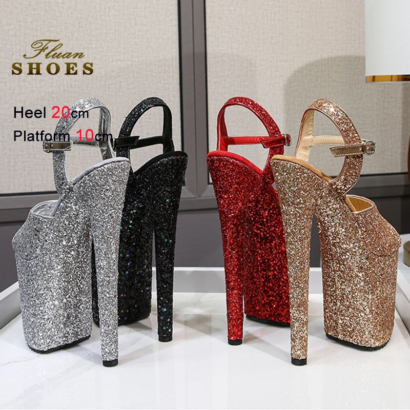 

Летние сексуальные серебристые женские босоножки на тонком высоком каблуке 20 см, платформе 10 см, с круглым открытым носком, с ремешками на щиколотке, для ночного клуба