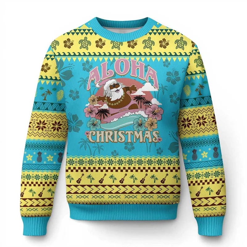 2027 Melanin Holiday Art on an Ugly Christmas Sweater Christmas Crewneck Sweaters with Black Santa Themes for Festive Outfits