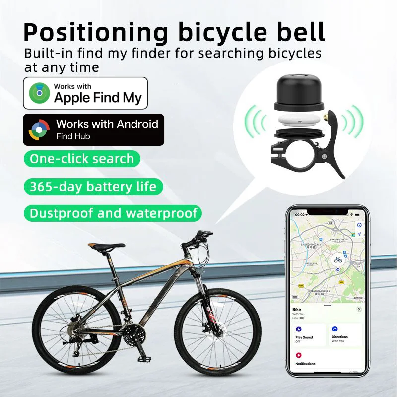 Micflip Find My Smart Tag Bicycle Bell Tracker Anti-lose Finder Anti-Theft Locator for Apple Air Tag Bike Scooter, MFI Certified