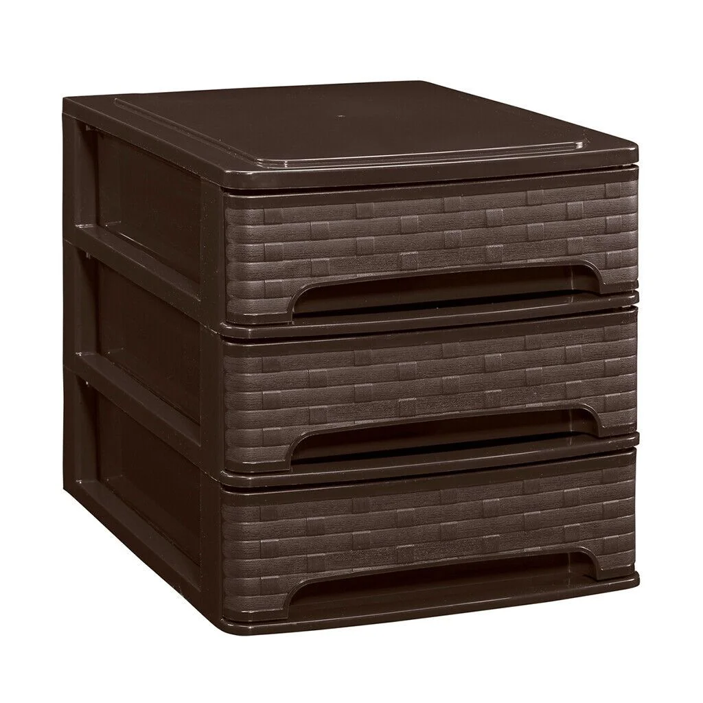 Maxia Market Cajonera de Plástico Stylo Blanco Linea / Wengué Decoración Bambú Hogar Oficina