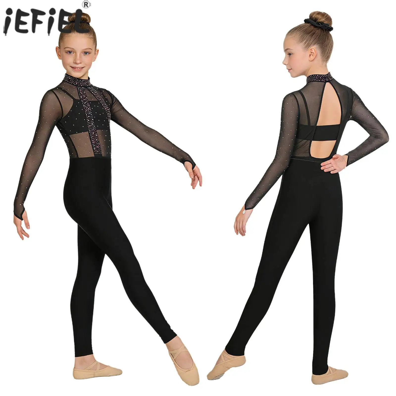 Kinder Mädchen Gymnastik Trikot Strass Sheer Mesh Eiskunstlauf Yoga Ballett Tanz Unitards mit Leibchen Leggings Haarband