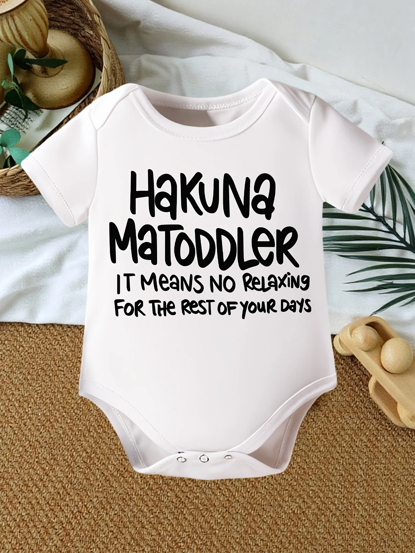 Infant And Toddler Hakuna Matoddler Fashion Letter Print Creative Versatile Round Neck Triangle Romper, For Outdoor