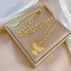 New Sparkly 18K Gold Plated Vintage Phoenix Pendant Necklaces For Women Retro Style Female Daily Wear Stainless Steel Neck Chain