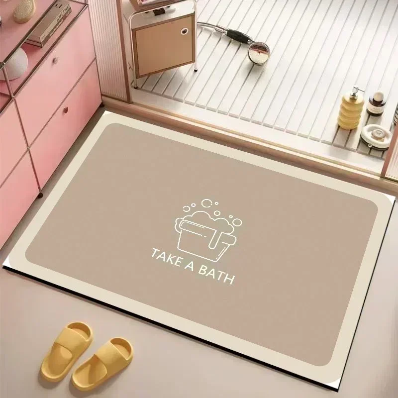 VIKAMA Take A Bath Pattern Bath Mat Non Slip Water Absorbent Bathroom Floor Rug Minimalist Shower Entryway Decor