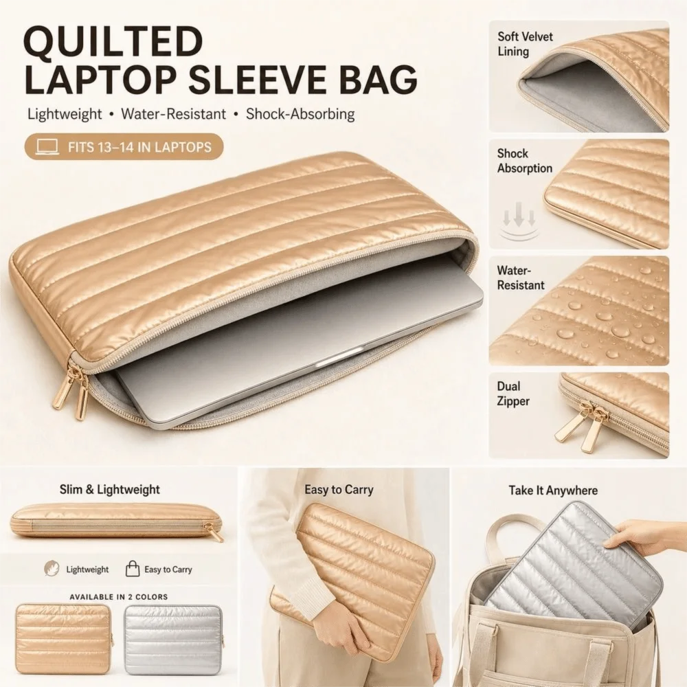 Nylon Quilted Computer Bag Water Resistant Quilted Padding Padded Laptop Sleeve Shock Absorbing Laptop Sleeve Bag