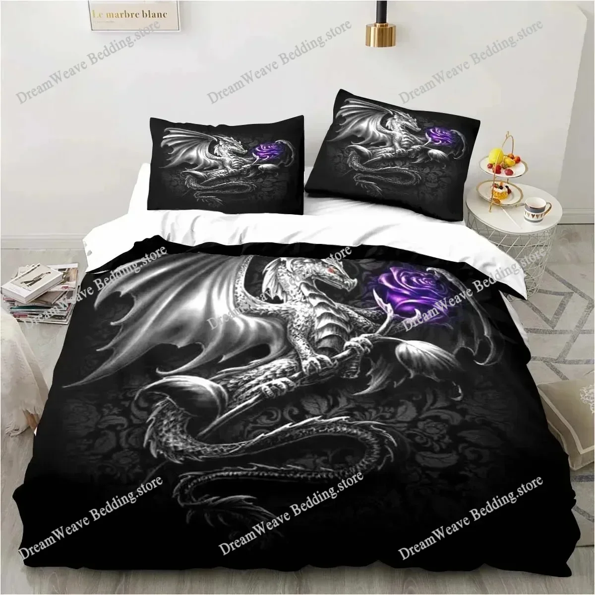 3D Print Dragon Ancient Mythical Animal Bedding Set Duvet Cover Bed Set Quilt Cover Pillowcase Comforter King Queen Size BoysFQH