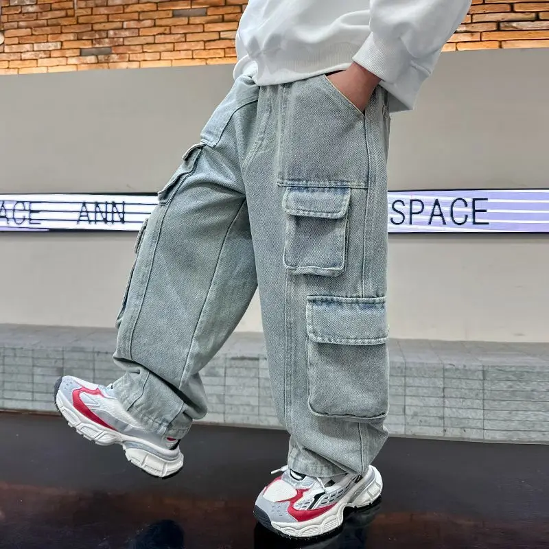 Jeanshosen für Jungen, Frühlings- und Herbst-Hip-Hop-Trends, Jeanshosen für größere Jungen, stylische Jeans im Streetstyle für Jungen. – Detail 5