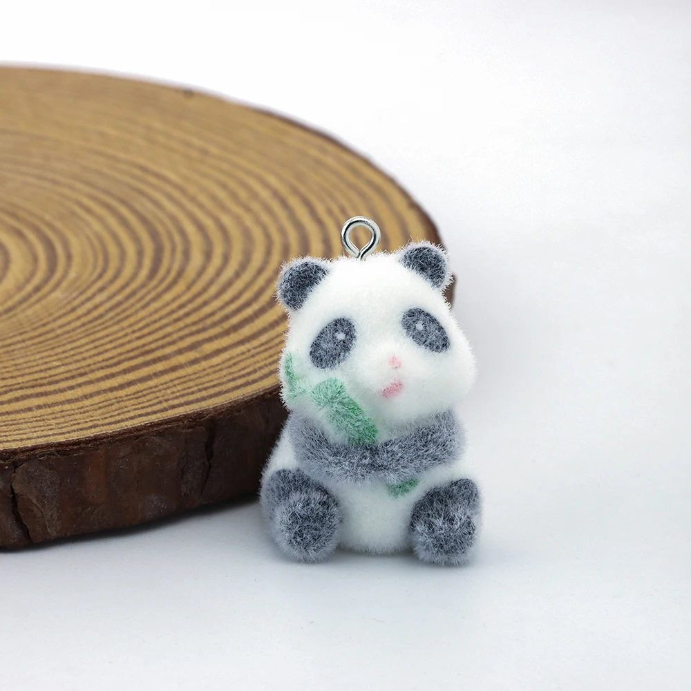 20Pcs 3D Flocking Resin Panda Charms Plush Doll Pendant Accessories for Necklace Keychain Making DIY Jewelry Adornment Wholesale