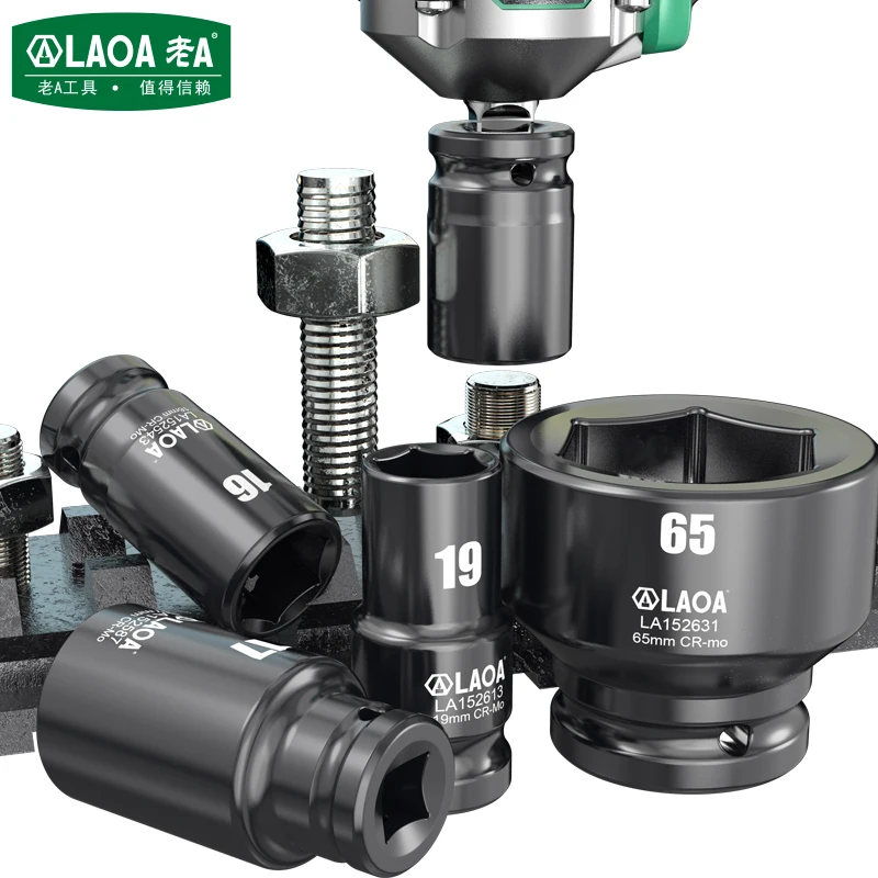 LAOA 1 Zoll Sechskant-Steckschlüssel 17-65mm Schlagfester Steckschlüssel Tiefer Steckschlüssel für Drehmomentschlüssel Pneumatische Elektrowerkzeuge