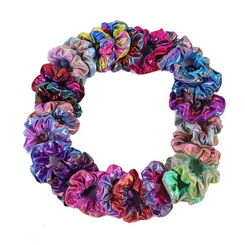 12pcs Colorful Metallic Scrunchies -Shiny Mermaid Hair Ties Elasticated Neon Hair Ties for Ponytail Holder and Hair Accessories