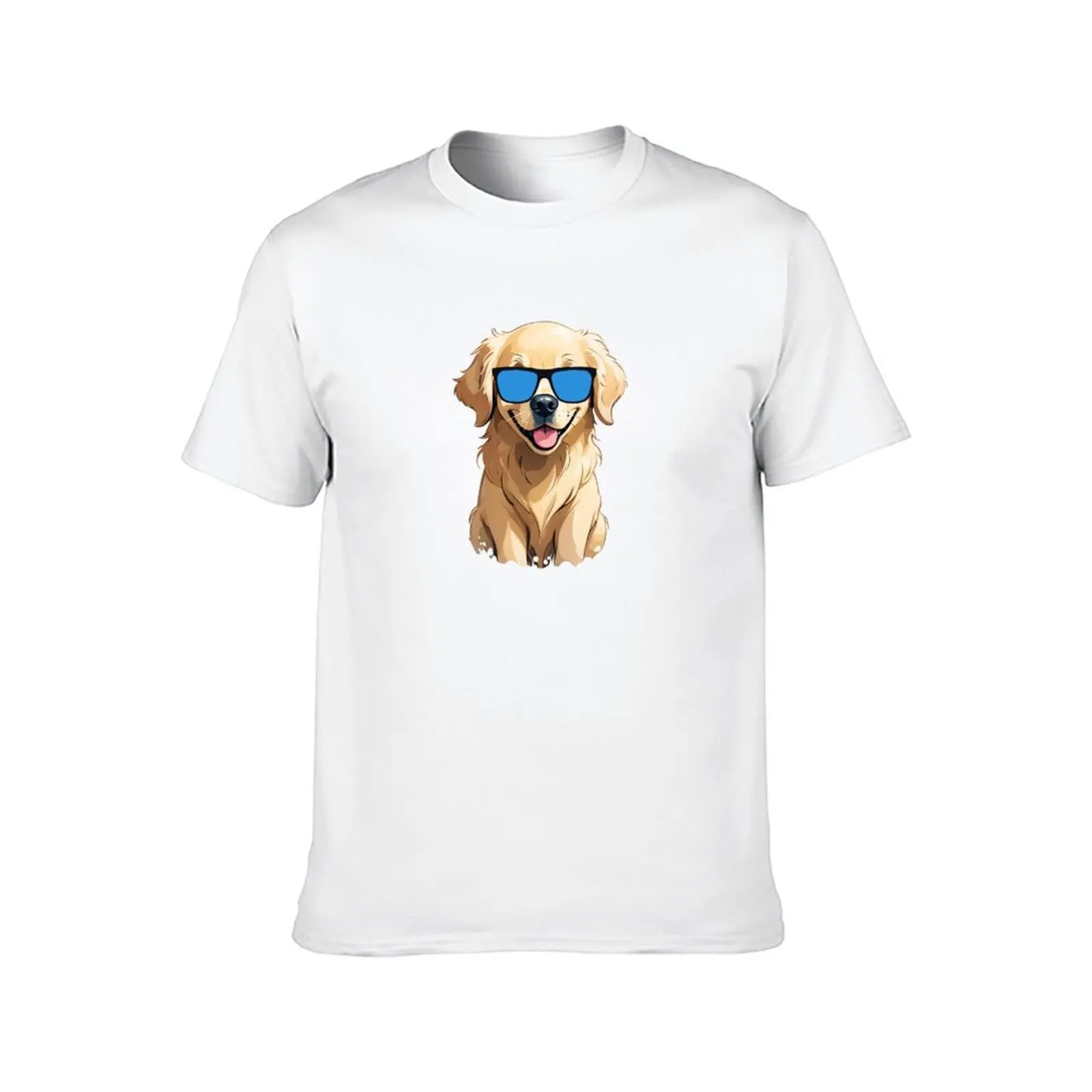 تي شيرت Golden Retriever يرتدي النظارات الشمسية تي شيرت للرجال تي شيرت برسوم جرافيك