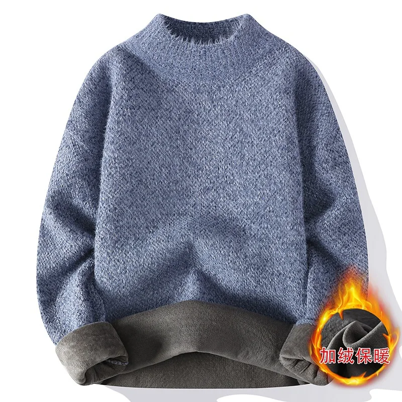 

New Winter Men Mock Neck Sweaters Fleece Warm Knitted Pullovers Man Streetwear Loose Casual Sweaters Good Quality Male Pullovers