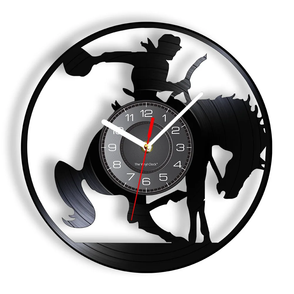 Wild West Cowboy Wall Clock Horse Rider Vinyl Record Wall Clock Western Home Decor Rodeo Horse Riding Cowboy Vintage Clock Watch