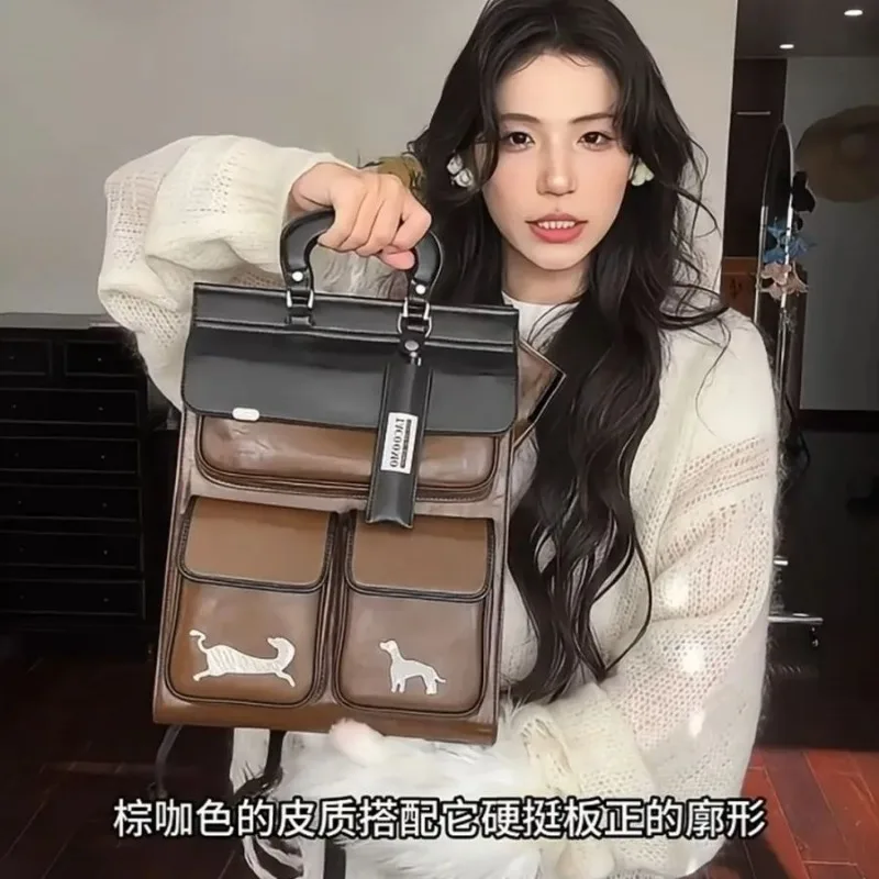 European And American Fashion Original Design Handheld Women's Bag Premium Splicing Color Contrasting Backpack For Women Trendy