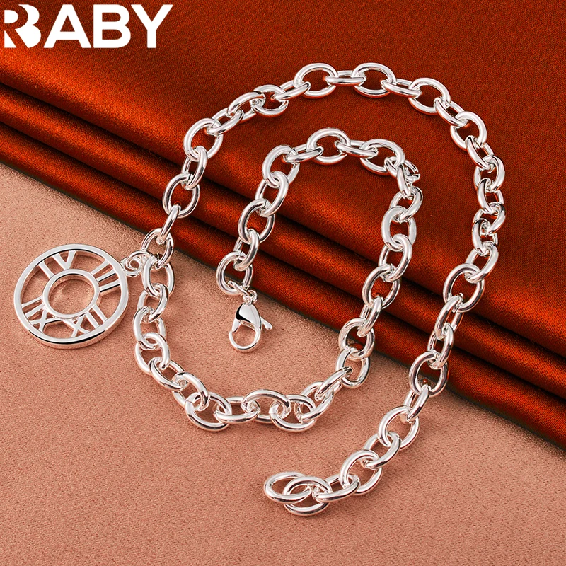 

URBABY 925 Sterling Silver Round Roman Numerals Chain Necklace For Man Woman Fashion Charms Wedding Engagement Party Jewelry