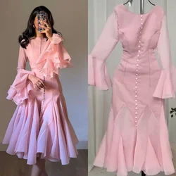 Customized Formal Chiffon Pleat Ruffle A-line O-Neck Knee Length Dresses Bespoke Occasion Formal Modern Style Casual