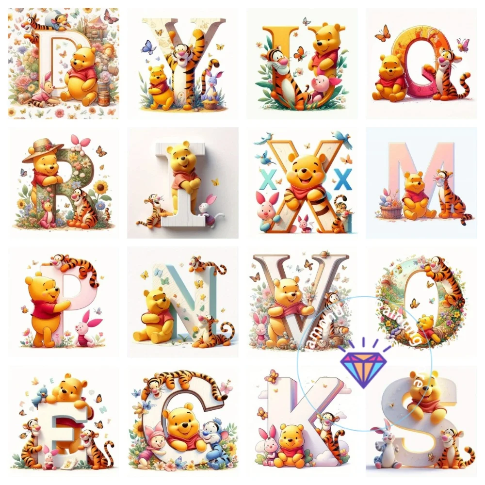 

Winnie Pooh Piglet Letter AB Diamond Painting Kit Square Round Diamond 5D DIY Mosaic Handmade Art Exquisite Gift Home Decor