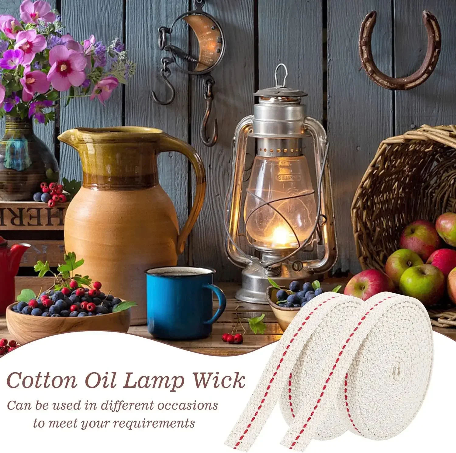 2 Rolls 0.8/1/1.2/2cm Cotton Oil Lamp Wick Replacement Oil Lantern Wick Flat Wick for Paraffin Oil Burner Kerosene Based Lantern