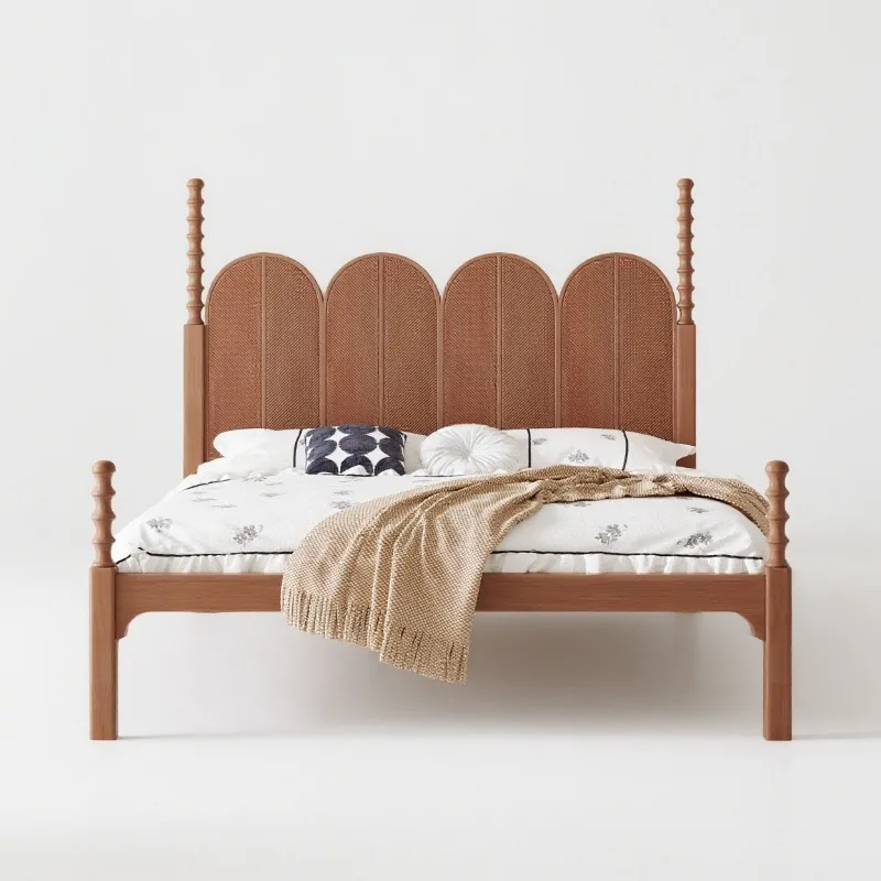 

French retro medieval all solid wood bed American light luxury master bedroom bed