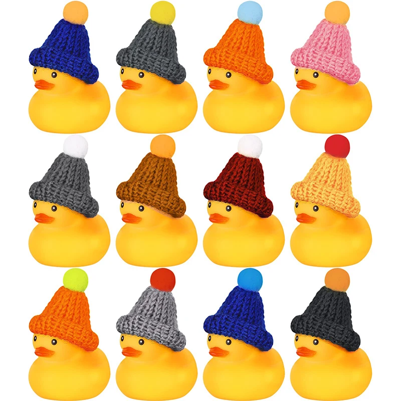 12 Pcs Mini Rubber Ducks with Sunglasses/ Glasses and Hats/ Necklace, Valentine's Day for Cruise Rubber Duck in Bulk Bathtub Toy