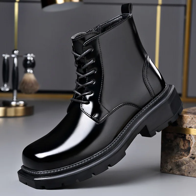 Bottes à plateforme de style britannique pour hommes, chaussures en coton chaud, bottes de rinçage, cuir décontracté, créateur de mode, automne, hiver