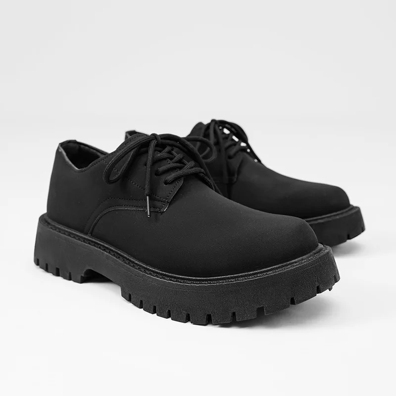 Men Lace Up Derby Shoes Matte Faux Leather Chunky Lug Sole Platform Casual Dress Shoes