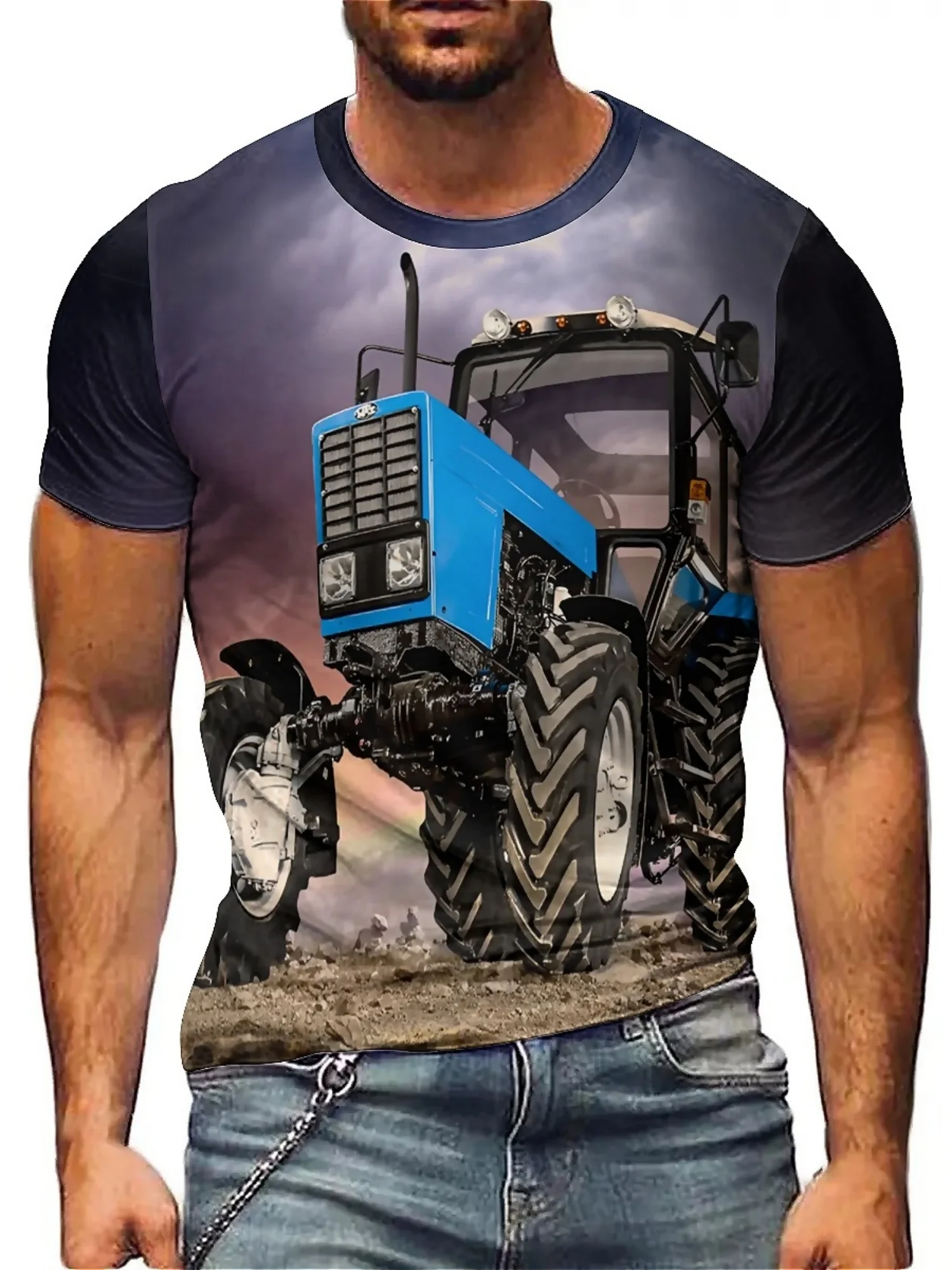 

Men's & Women's 3D Print Short Sleeve T-Shirt - Silky Polyester Fabric, All-Season Comfort, Geometric Tractor Design,